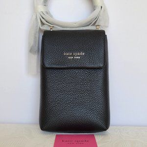 KATE SPADE Bradley North/South Pebbled Leather Phone Crossbody- Black color